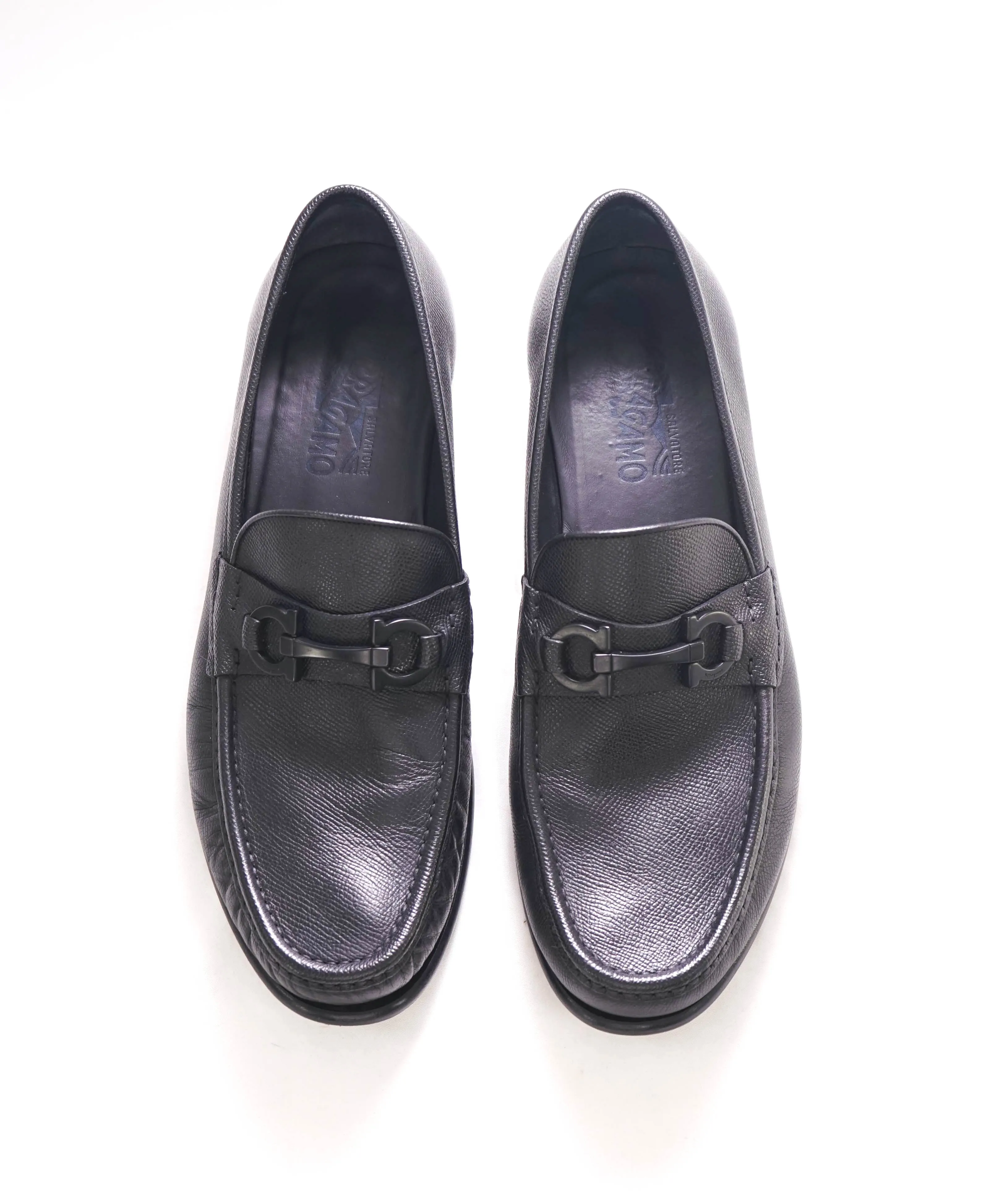$895 SALVATORE FERRAGAMO - "CROWN" Black Gancini Bit Loafers - 11.5 D