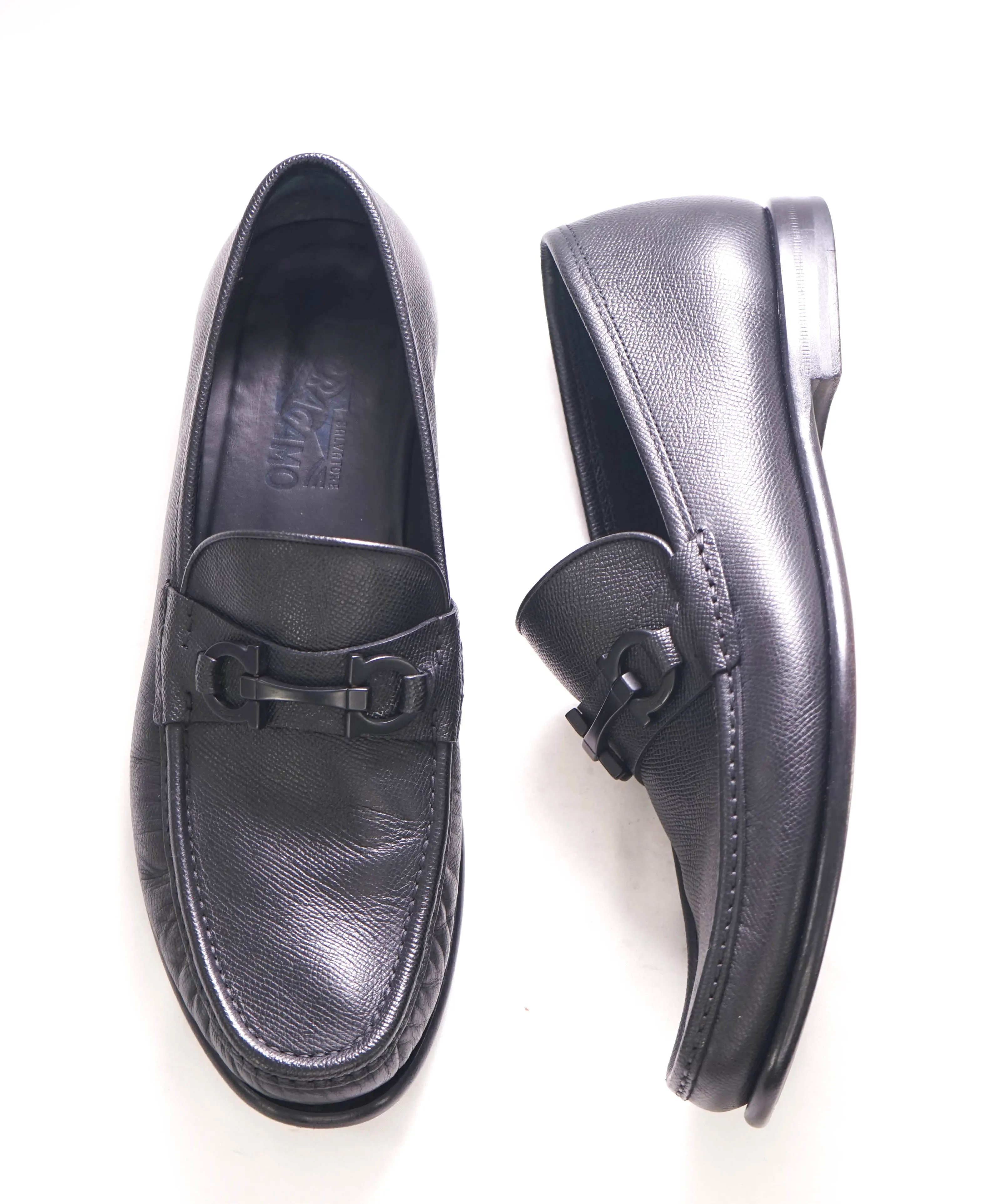$895 SALVATORE FERRAGAMO - "CROWN" Black Gancini Bit Loafers - 11.5 D