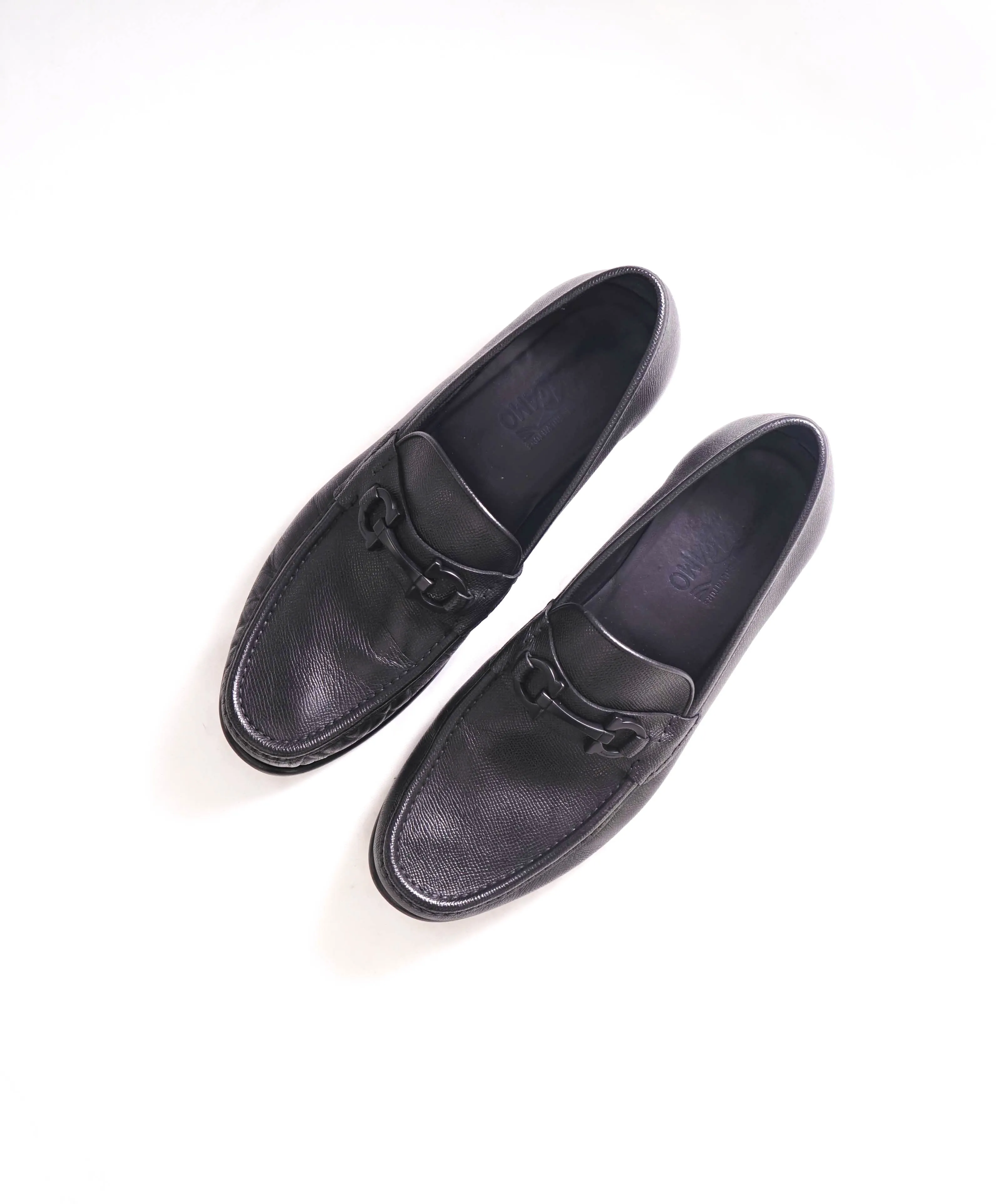 $895 SALVATORE FERRAGAMO - "CROWN" Black Gancini Bit Loafers - 11.5 D