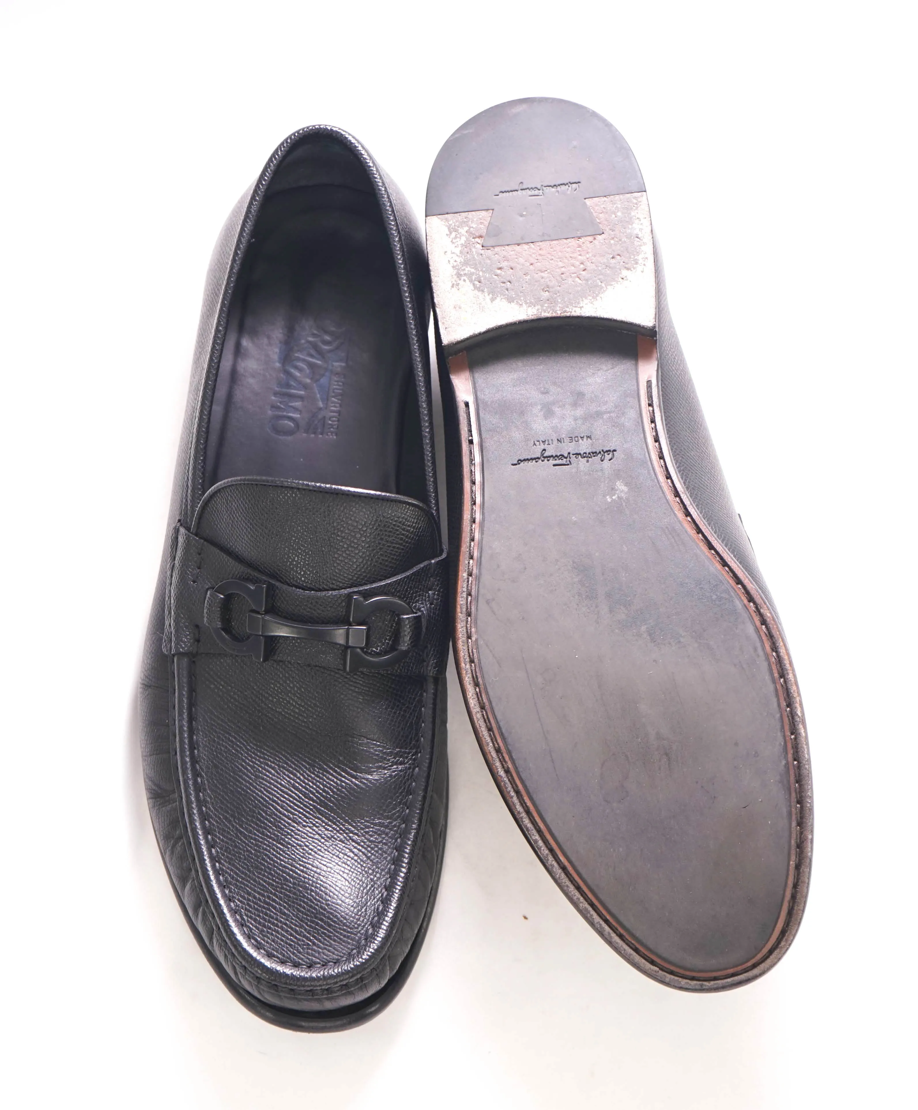 $895 SALVATORE FERRAGAMO - "CROWN" Black Gancini Bit Loafers - 11.5 D