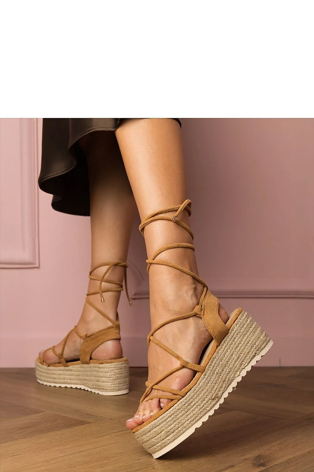 Brown buskin platform espadrille sandals