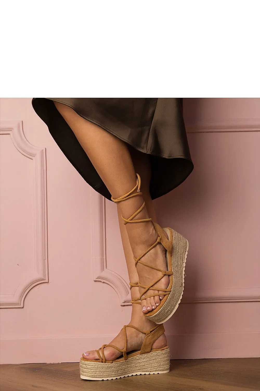 Brown buskin platform espadrille sandals