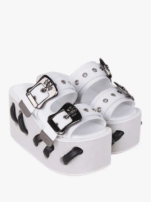 Gothic Lolita Sandals Round Toe PU Leather Black Lolita Summer Shoes