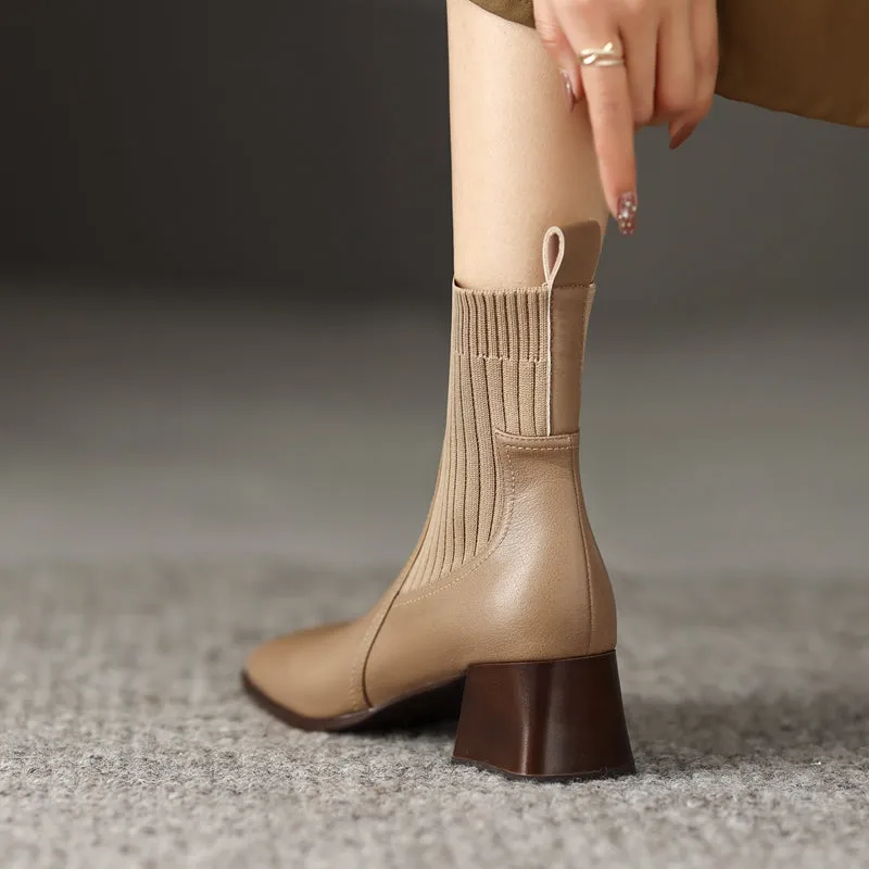 Hala Nude Sock Ankle Boots Leather