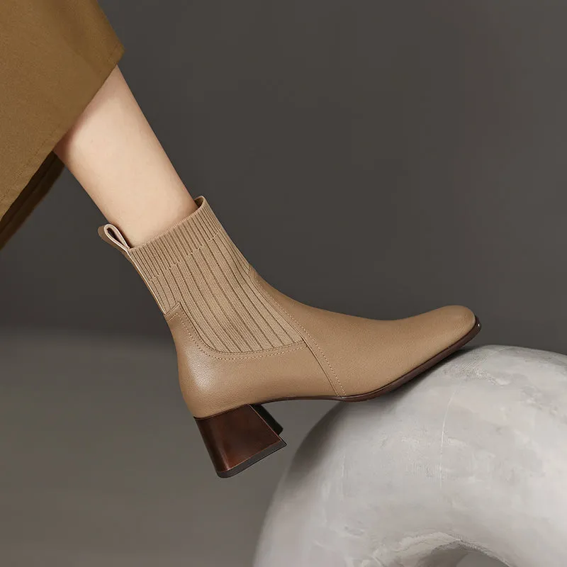 Hala Nude Sock Ankle Boots Leather