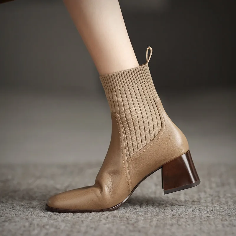 Hala Nude Sock Ankle Boots Leather