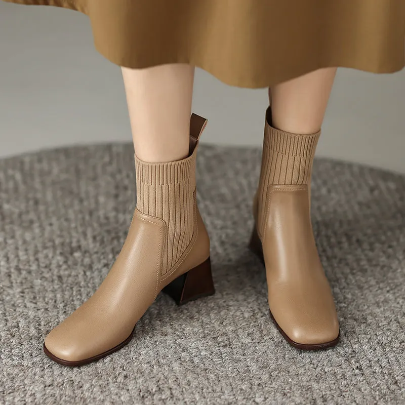 Hala Nude Sock Ankle Boots Leather