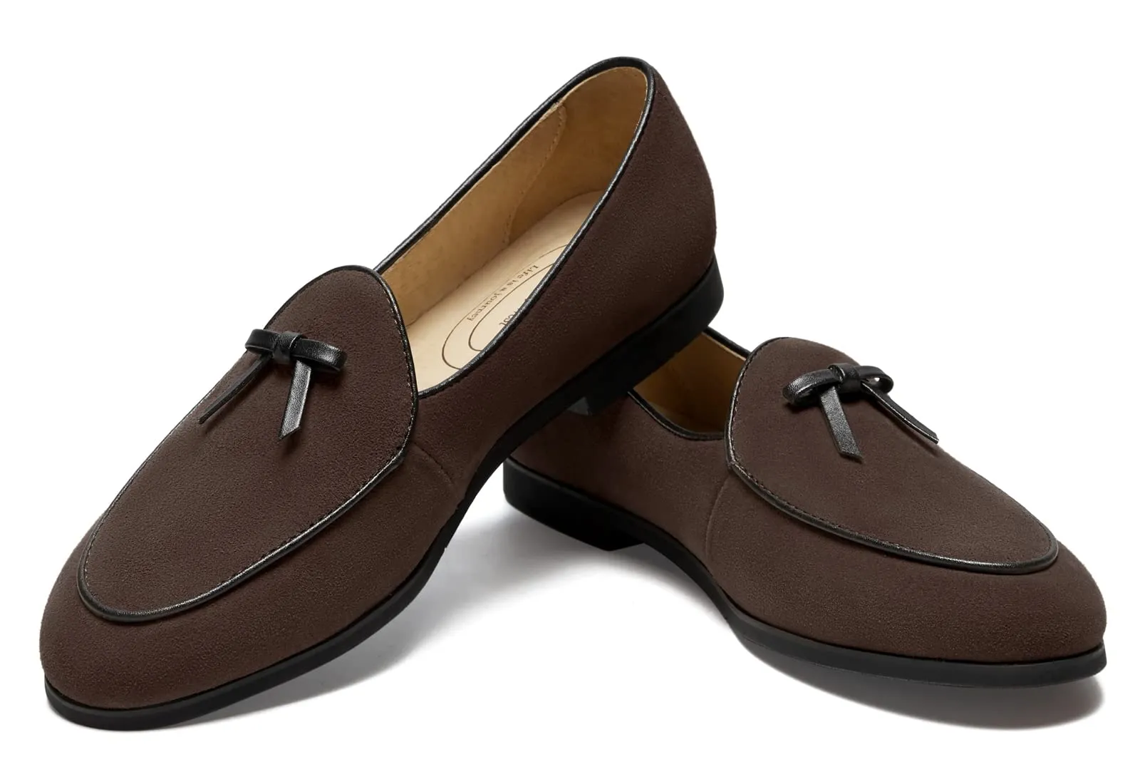 Journey West Suede Tassel Loafer for Women Slip-on Belgian Penny Loafers Shoes for Women Coffee US 8
