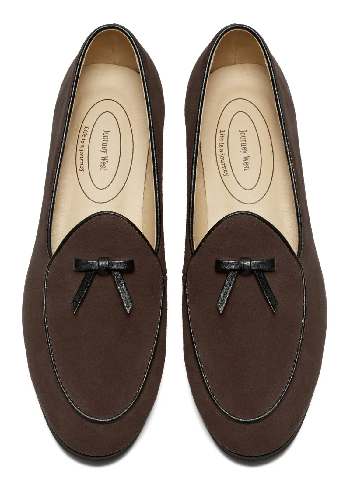 Journey West Suede Tassel Loafer for Women Slip-on Belgian Penny Loafers Shoes for Women Coffee US 8