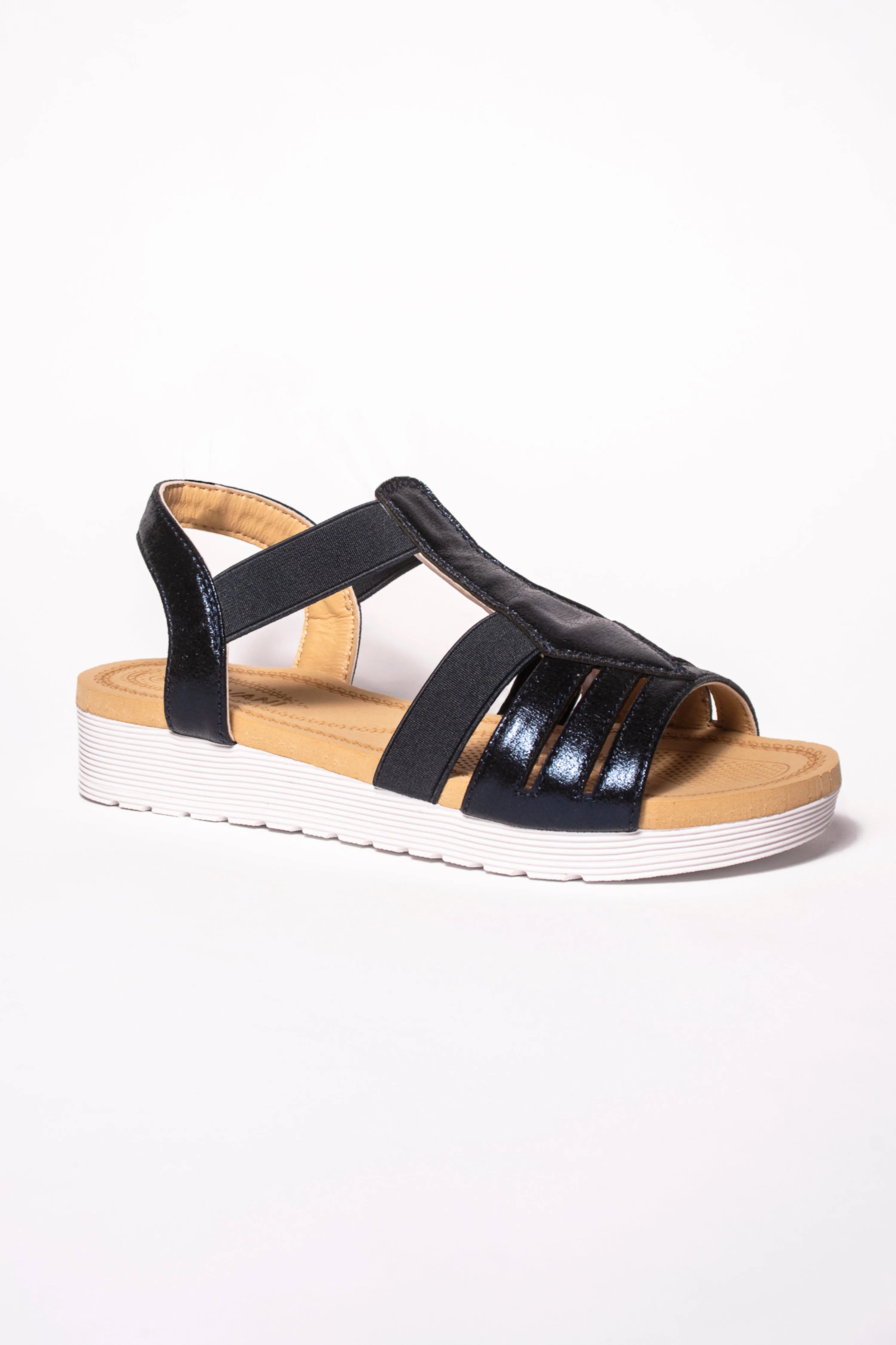 Lucy Navy T Bar Shimmer Sandal