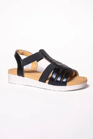 Lucy Navy T Bar Shimmer Sandal