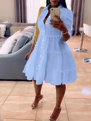 Luxe Aura™ | Plus Size Women's Casual Button Dress | Loose Fit, Flip Lapel, Pleated Design for Spring & Summer