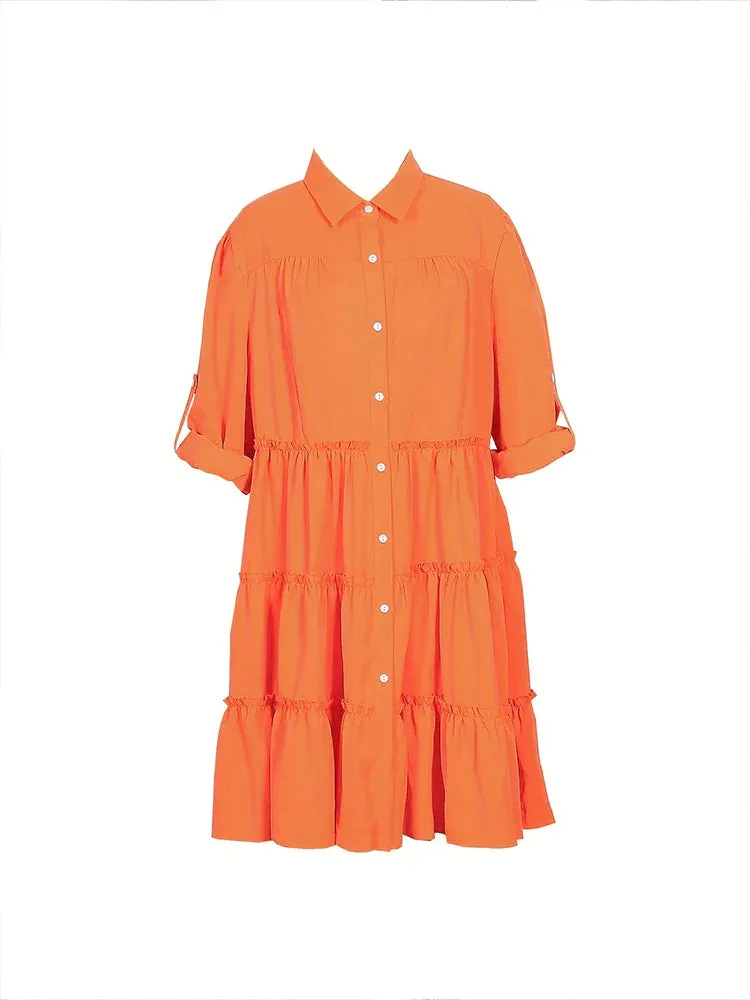 Luxe Aura™ | Plus Size Women's Casual Button Dress | Loose Fit, Flip Lapel, Pleated Design for Spring & Summer