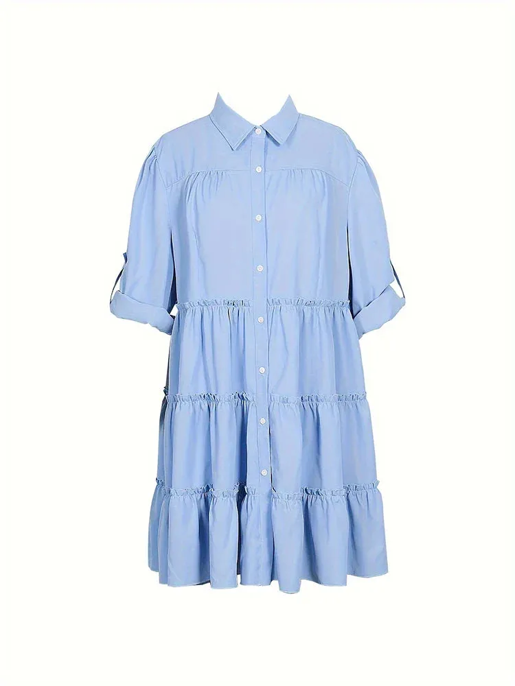Luxe Aura™ | Plus Size Women's Casual Button Dress | Loose Fit, Flip Lapel, Pleated Design for Spring & Summer