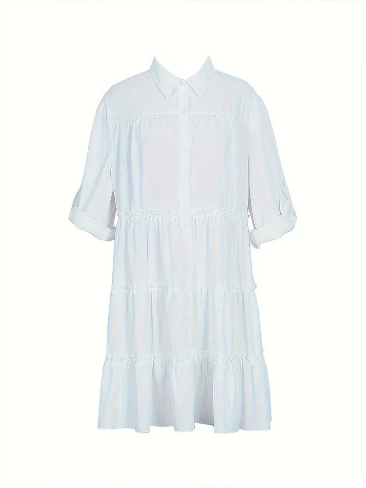 Luxe Aura™ | Plus Size Women's Casual Button Dress | Loose Fit, Flip Lapel, Pleated Design for Spring & Summer