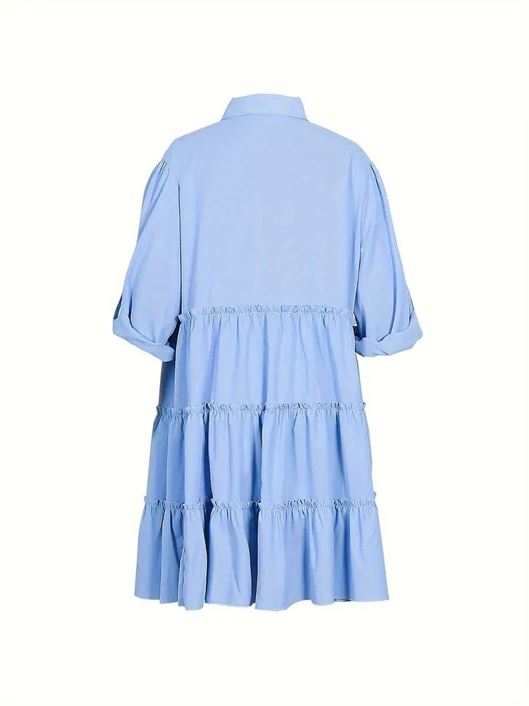 Luxe Aura™ | Plus Size Women's Casual Button Dress | Loose Fit, Flip Lapel, Pleated Design for Spring & Summer
