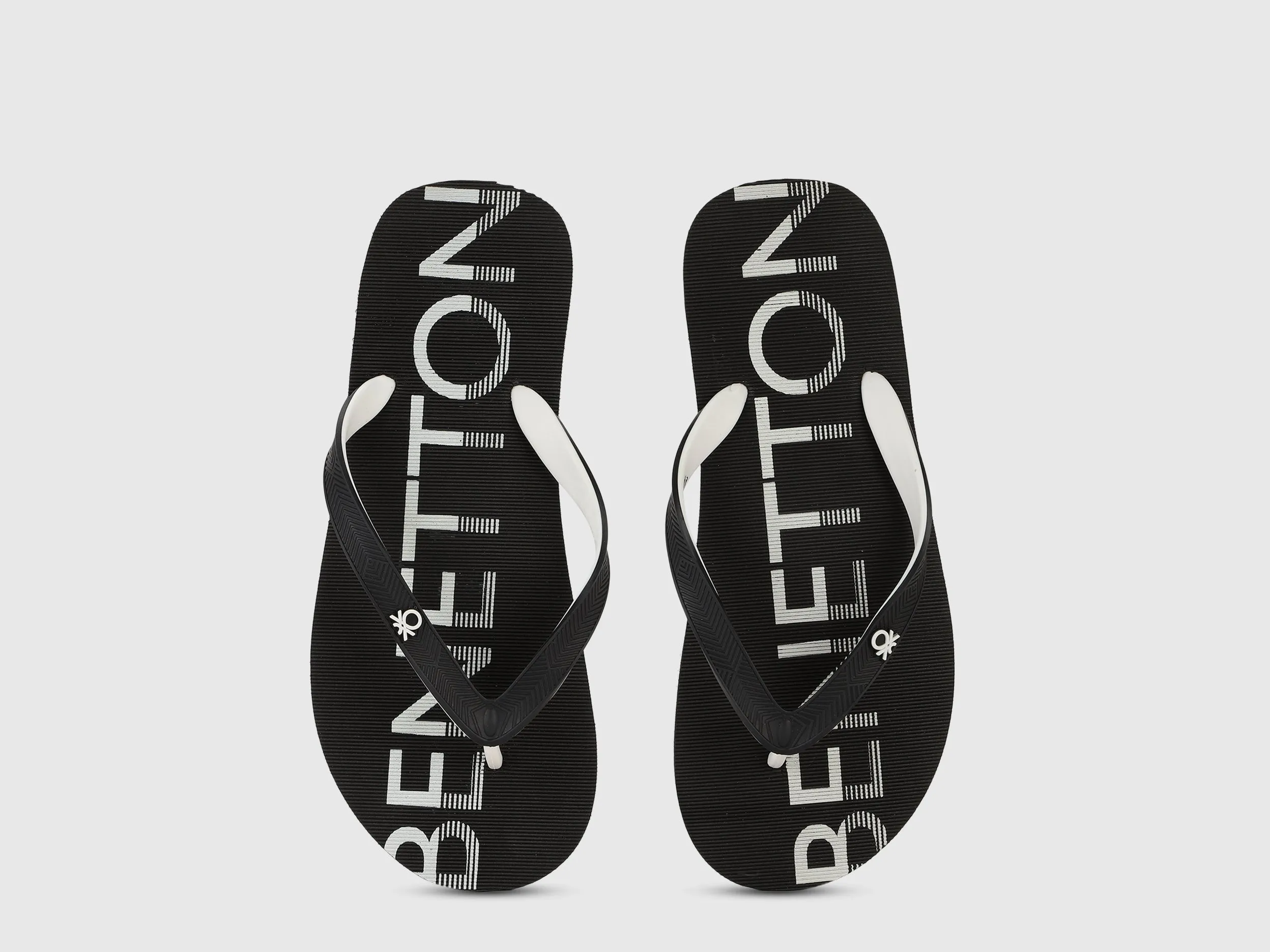 Men's Black Brand Logo Thong Flip-Flops
