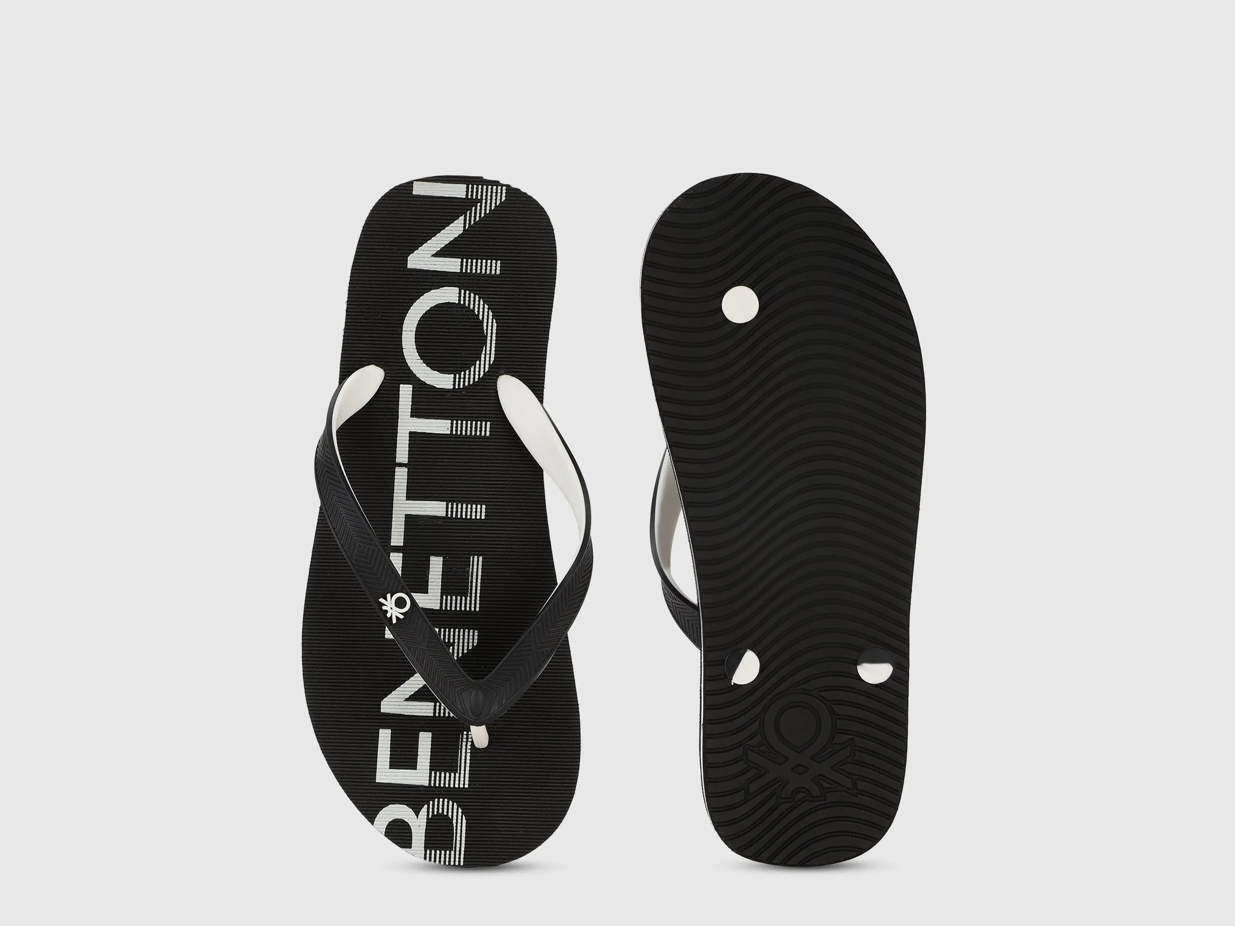 Men's Black Brand Logo Thong Flip-Flops