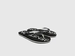 Men's Black Brand Logo Thong Flip-Flops