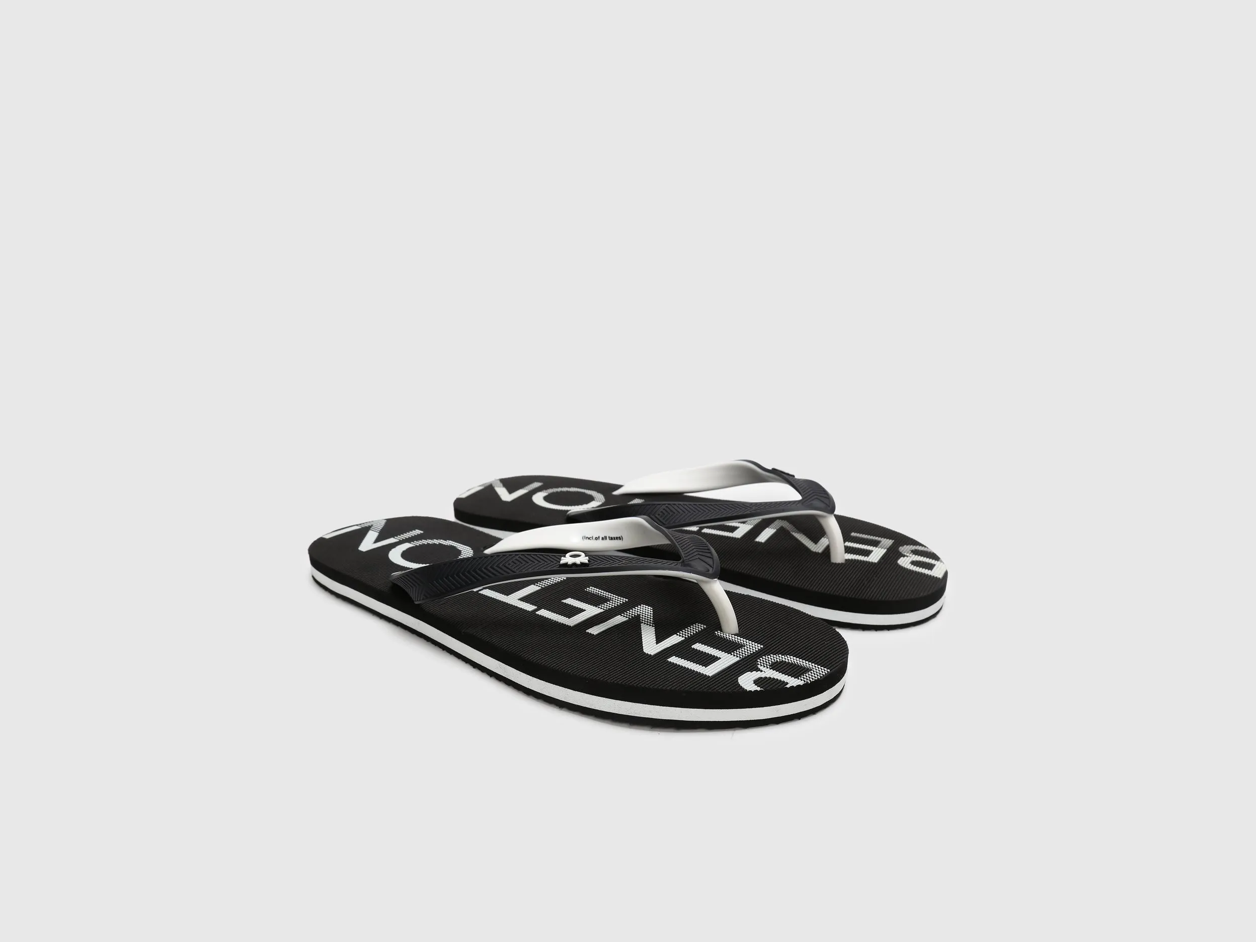 Men's Black Brand Logo Thong Flip-Flops