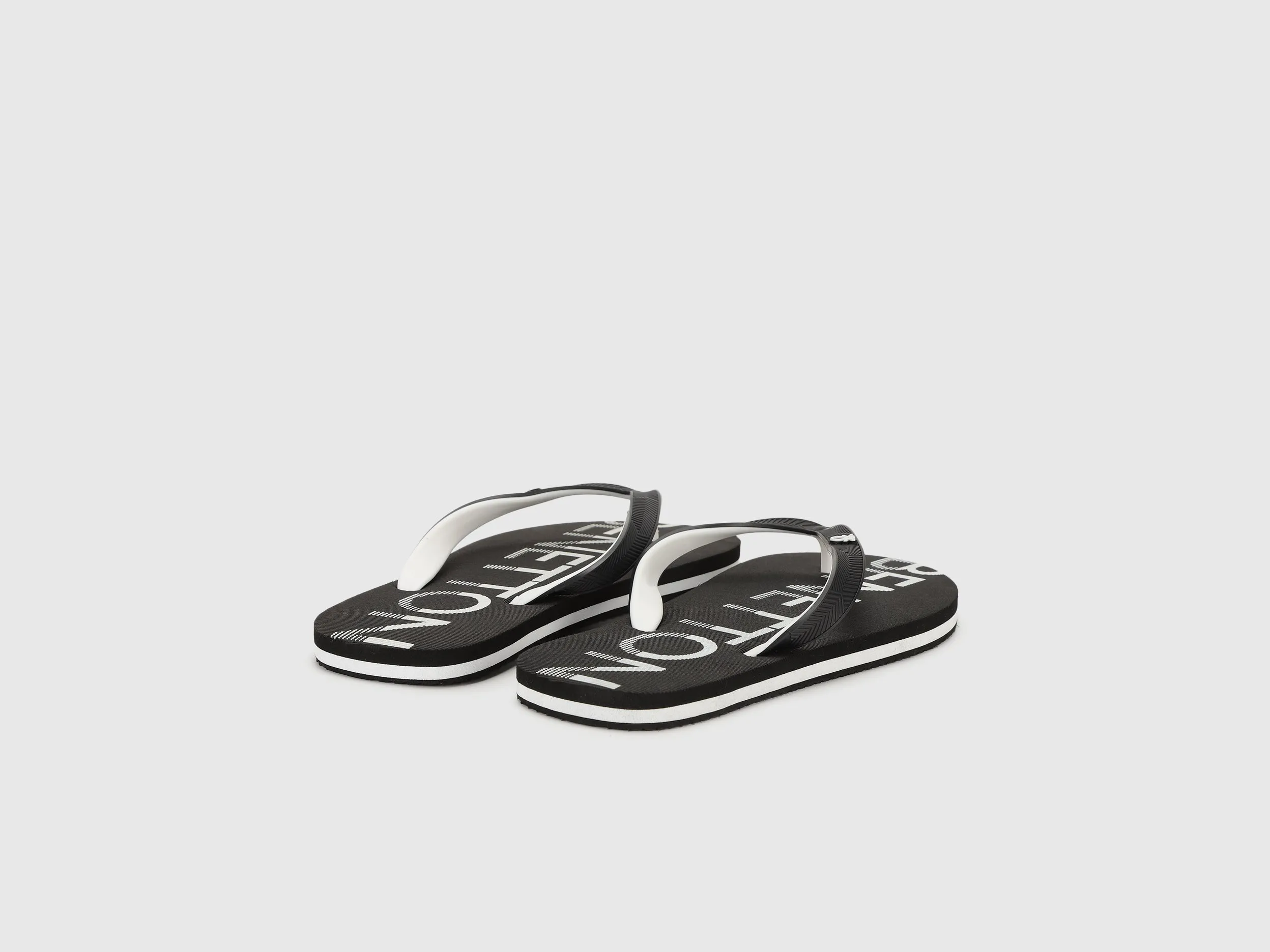 Men's Black Brand Logo Thong Flip-Flops