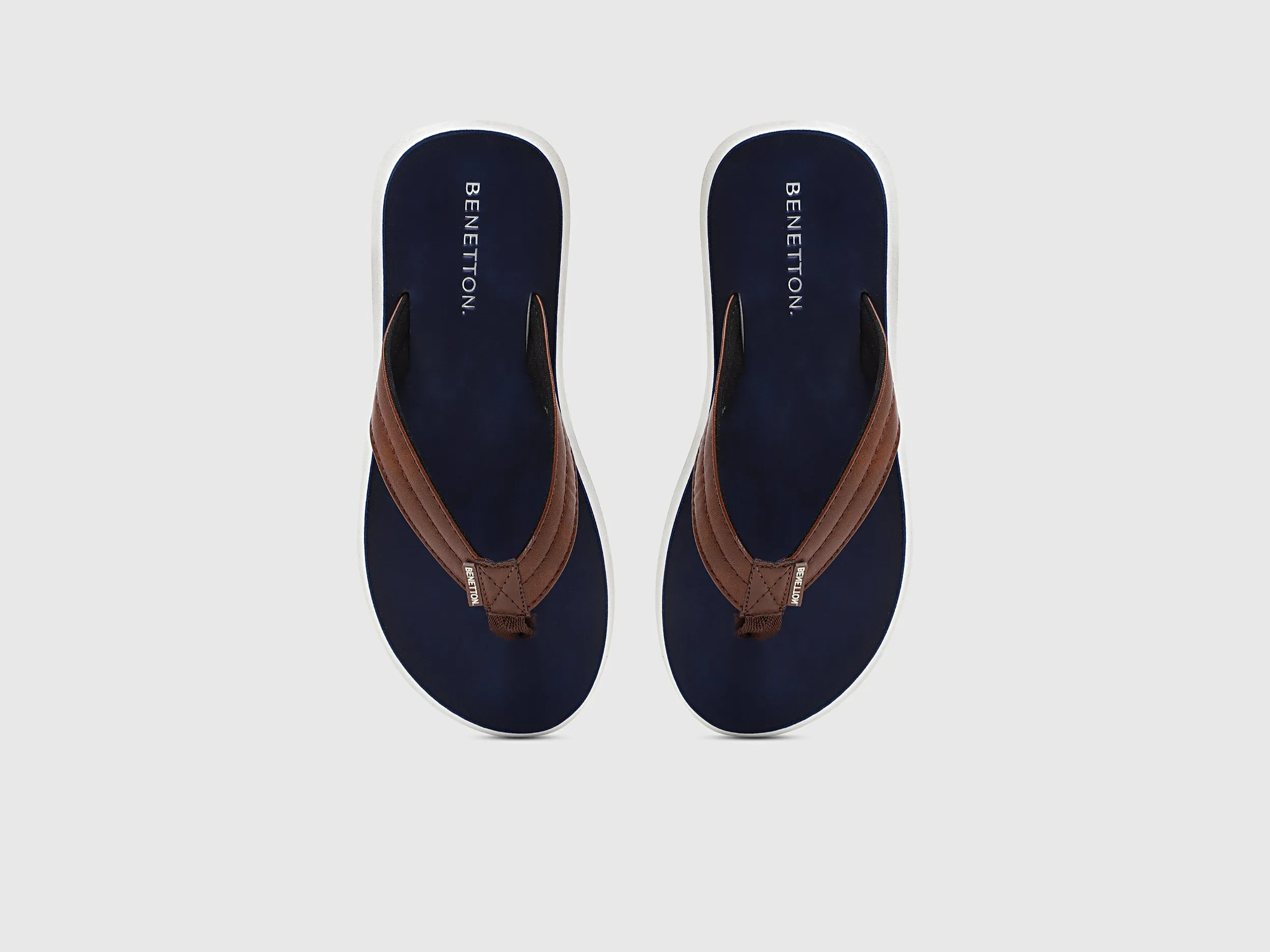 Men's Navy Blue & Brown Solid Thong Flip-Flops