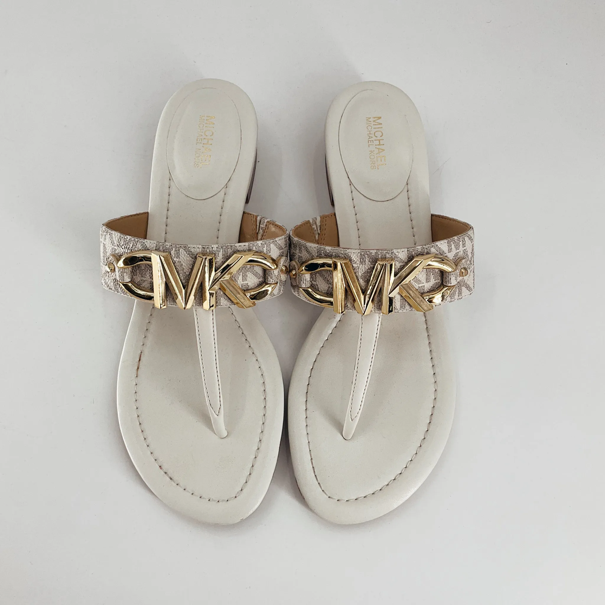MK Cream Logo Flip Flop Sandals - Size 8.5