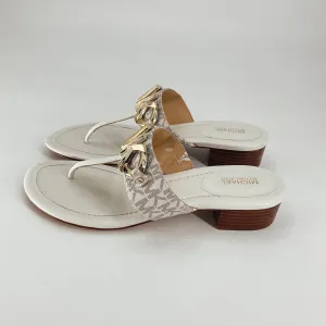 MK Cream Logo Flip Flop Sandals - Size 8.5