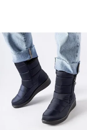 Navy snow boots with a low Mount wedge