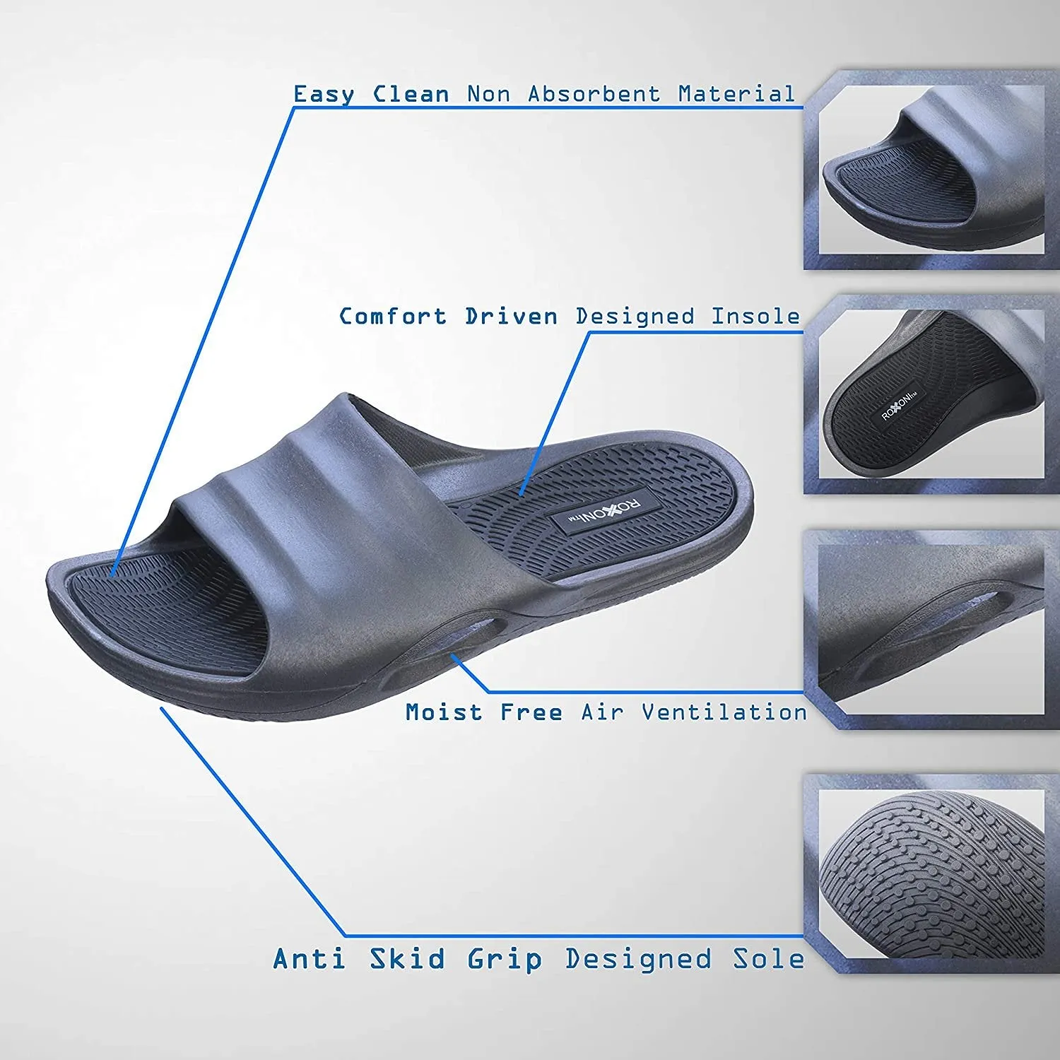 Roxoni Men's Comfort Open Toe Slide Sandals, Anti Skid Rubber Sole, -sizes 8 to 13 -style #1245