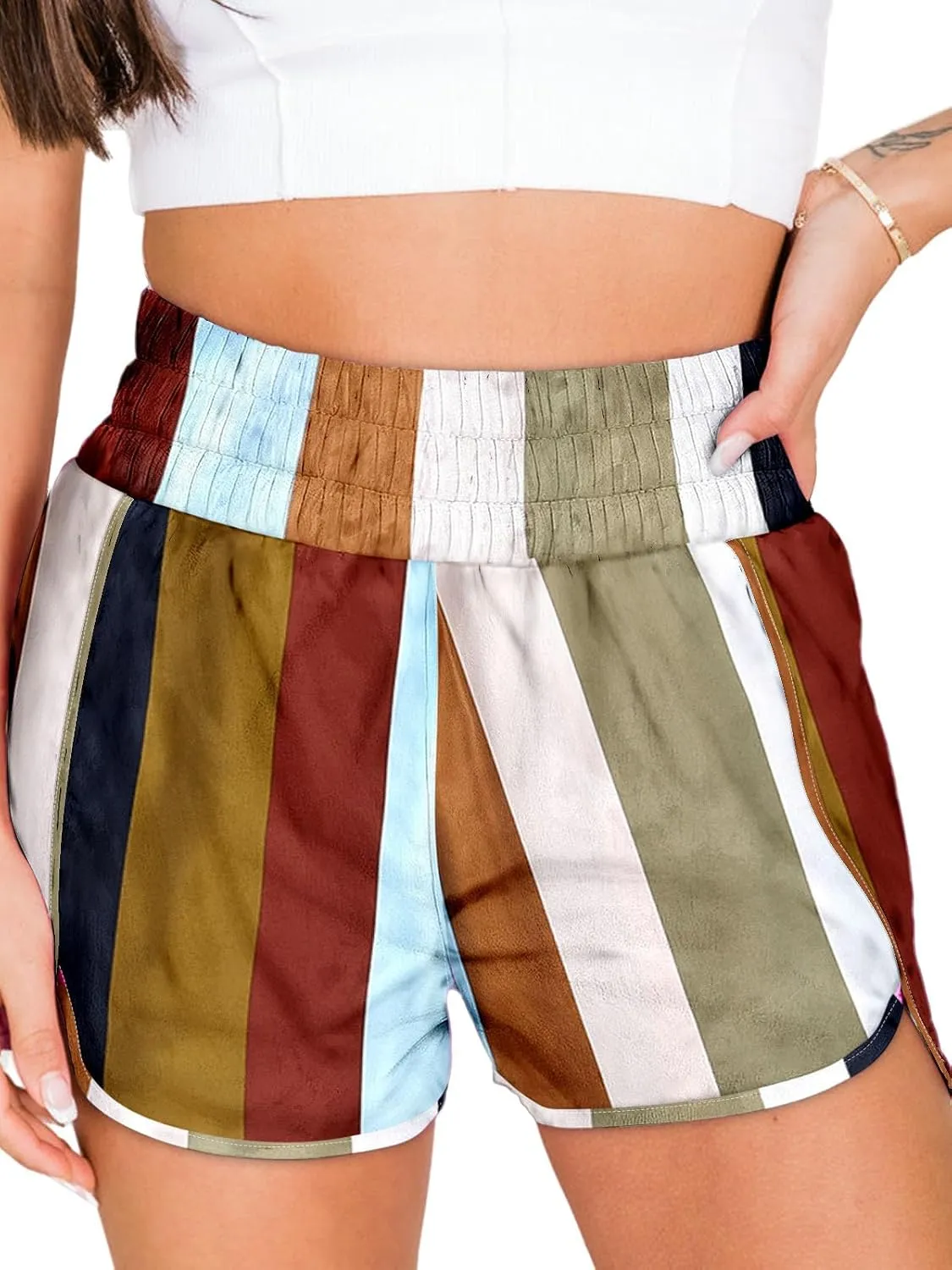 SELINK Shorts for Women Casual Pink Leopard High Waisted Athletic Shorts Shirred High Waist Daily