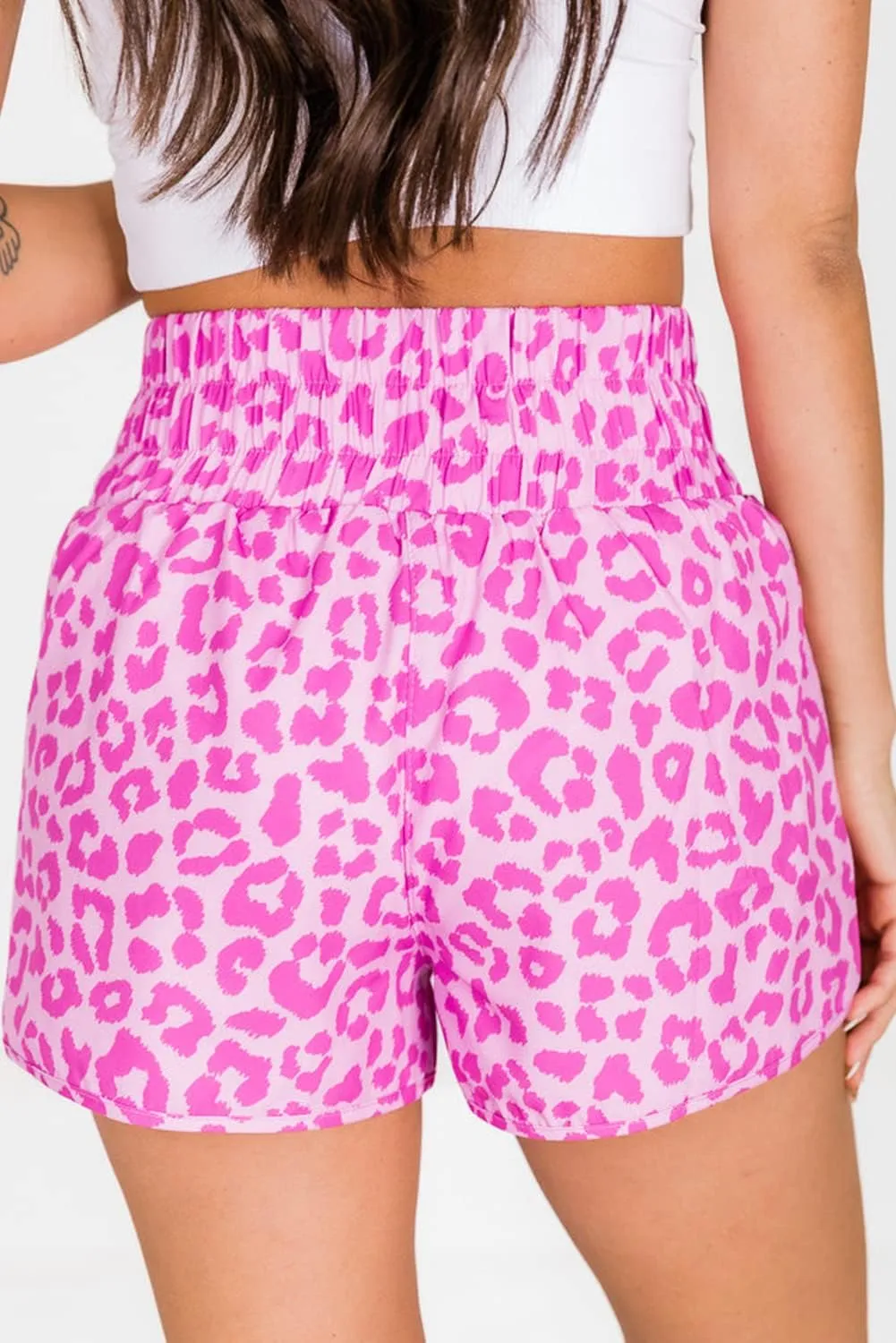 SELINK Shorts for Women Casual Pink Leopard High Waisted Athletic Shorts Shirred High Waist Daily