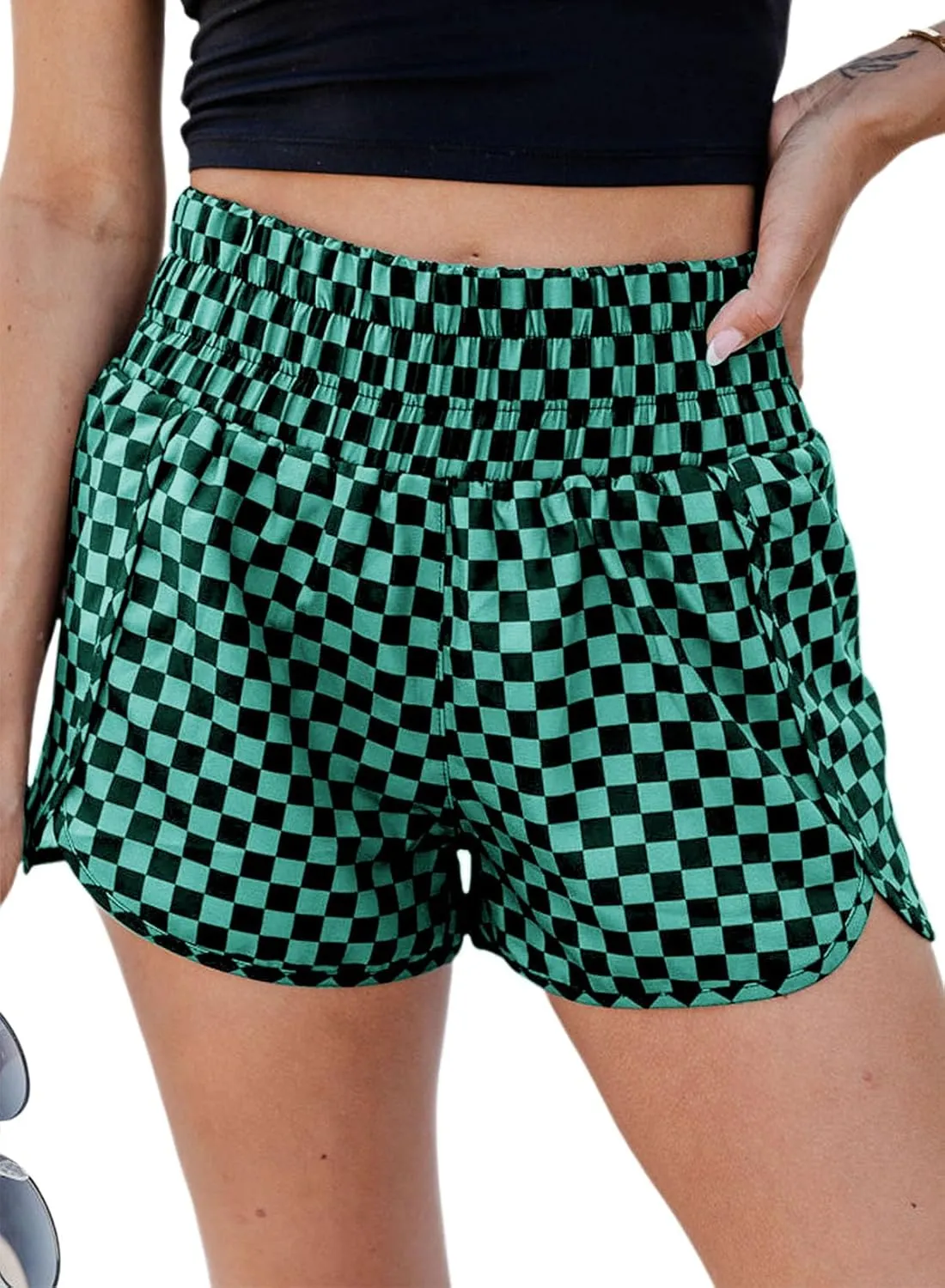 SELINK Shorts for Women Casual Pink Leopard High Waisted Athletic Shorts Shirred High Waist Daily