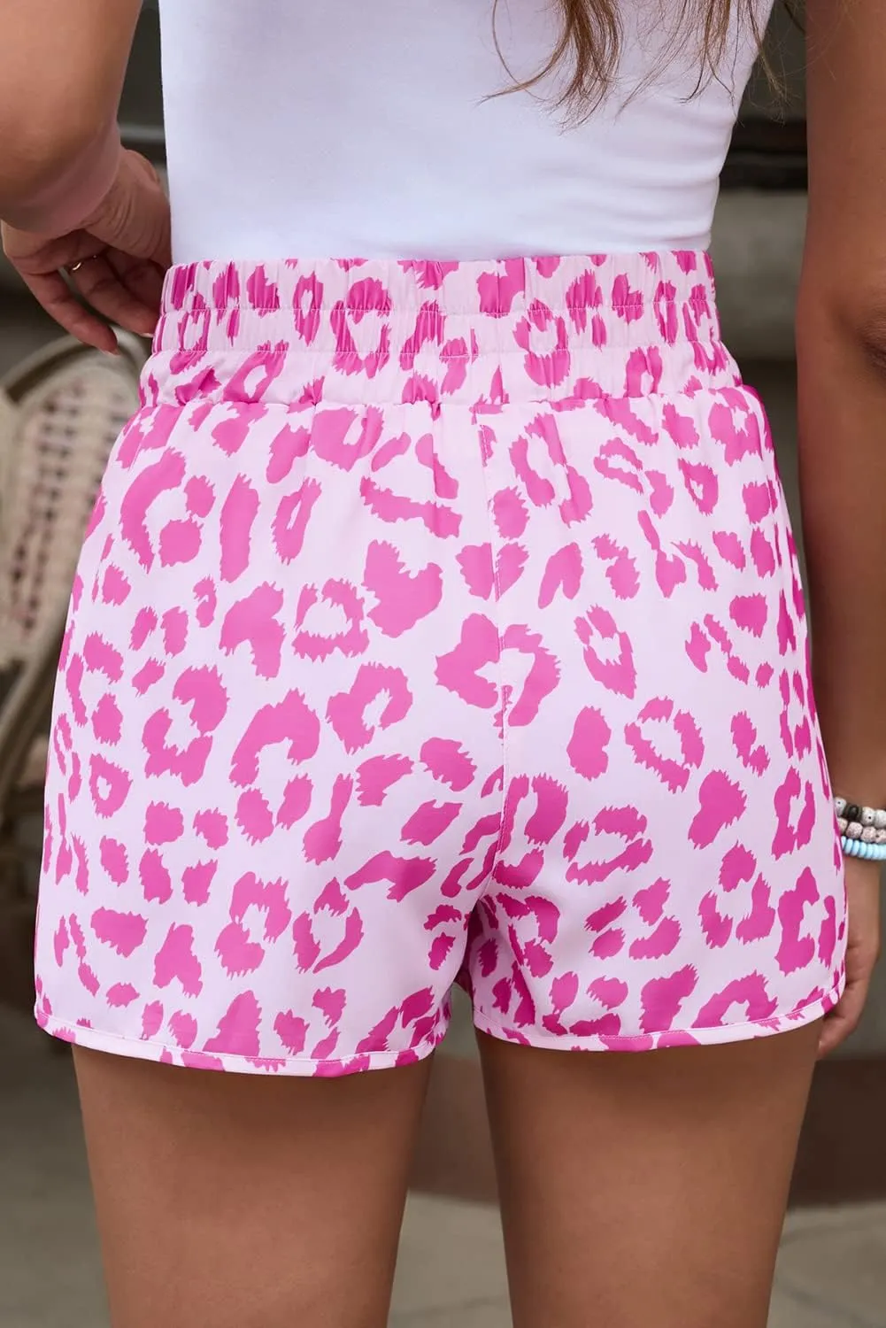 SELINK Shorts for Women Casual Pink Leopard High Waisted Athletic Shorts Shirred High Waist Daily