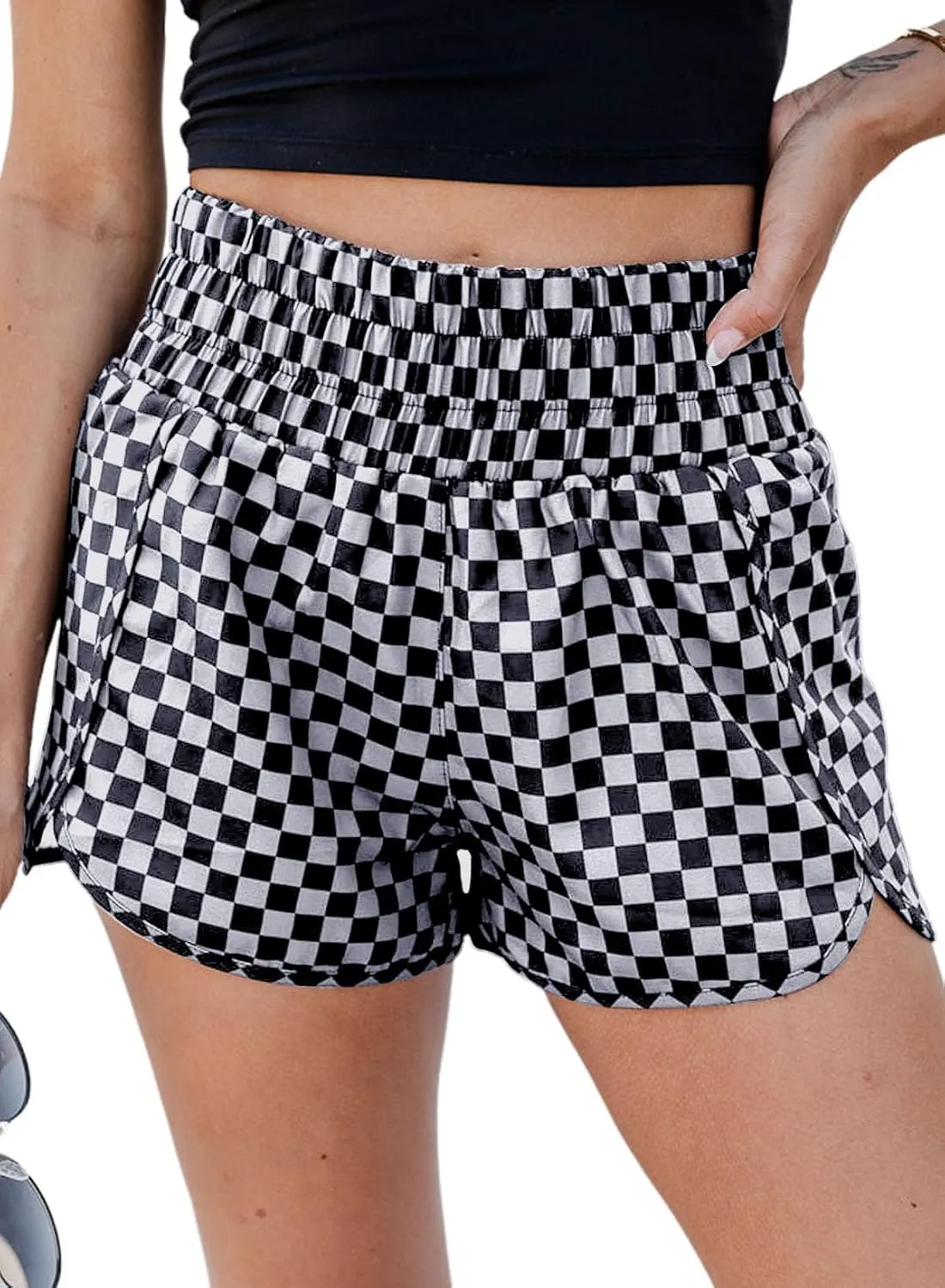 SELINK Shorts for Women Casual Pink Leopard High Waisted Athletic Shorts Shirred High Waist Daily