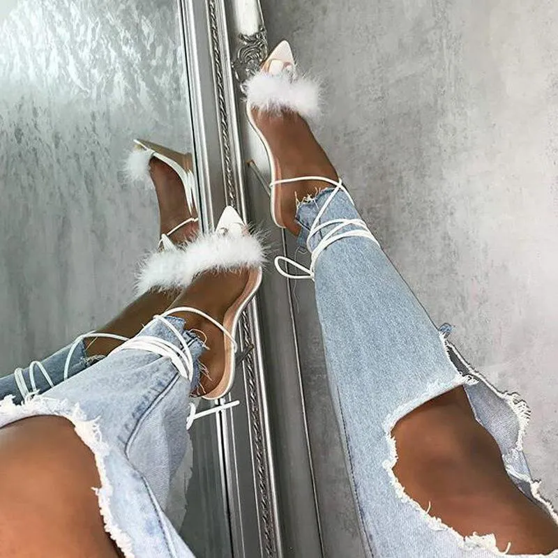 Sexy Floss Decorated Strappy High Hhel Sandal Shoes