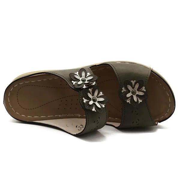 Summer Breathable Premium Orthopedic Open Toe Sandals Ladies Buckle Strap Vintage Anti-Slip Slippers Female Shoes