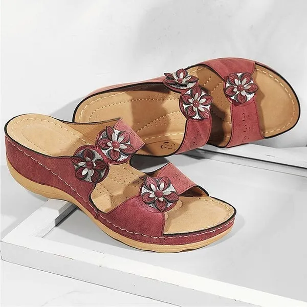 Summer Breathable Premium Orthopedic Open Toe Sandals Ladies Buckle Strap Vintage Anti-Slip Slippers Female Shoes