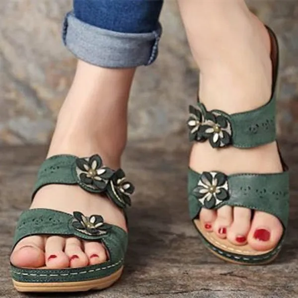 Summer Breathable Premium Orthopedic Open Toe Sandals Ladies Buckle Strap Vintage Anti-Slip Slippers Female Shoes