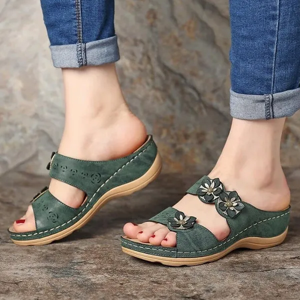Summer Breathable Premium Orthopedic Open Toe Sandals Ladies Buckle Strap Vintage Anti-Slip Slippers Female Shoes