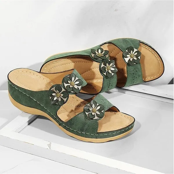 Summer Breathable Premium Orthopedic Open Toe Sandals Ladies Buckle Strap Vintage Anti-Slip Slippers Female Shoes