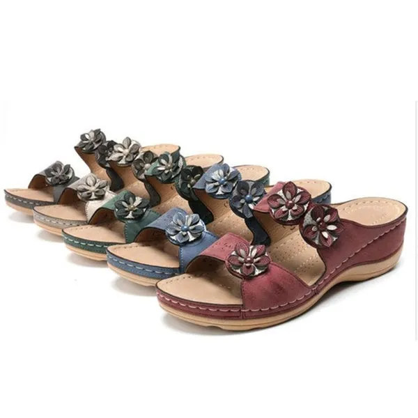 Summer Breathable Premium Orthopedic Open Toe Sandals Ladies Buckle Strap Vintage Anti-Slip Slippers Female Shoes