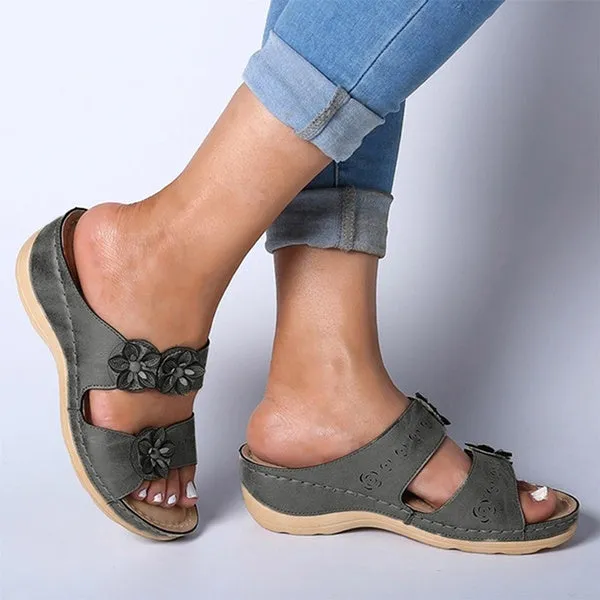 Summer Breathable Premium Orthopedic Open Toe Sandals Ladies Buckle Strap Vintage Anti-Slip Slippers Female Shoes