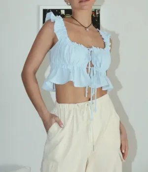 Tie Front Ruffle Shoulder Crop Top