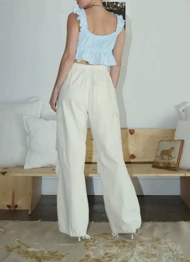 Tie Front Ruffle Shoulder Crop Top