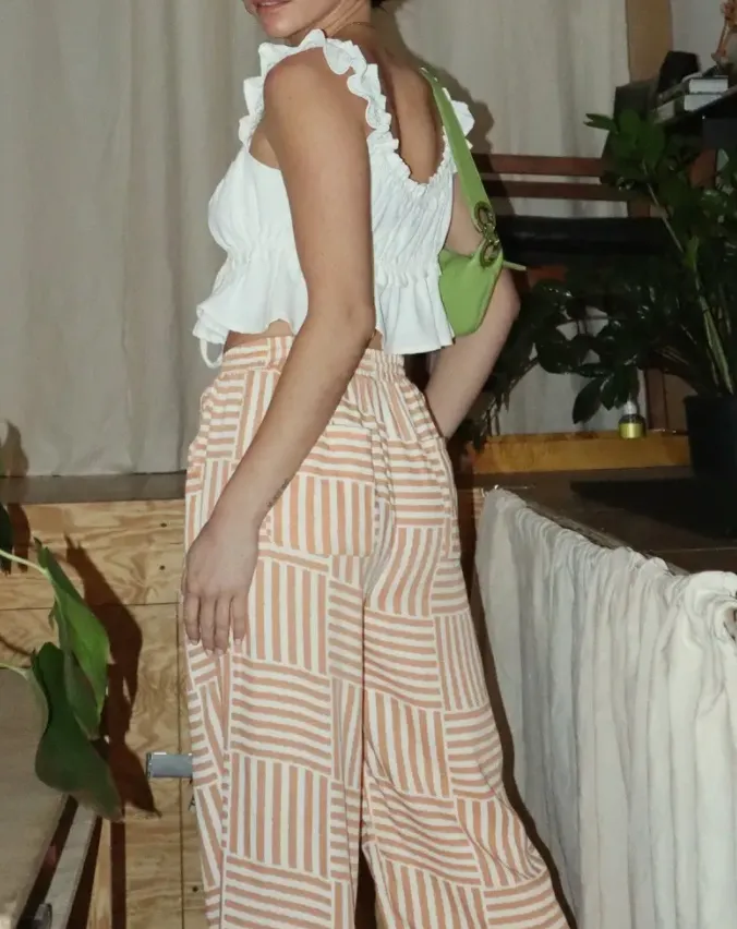 Tie Front Ruffle Shoulder Crop Top