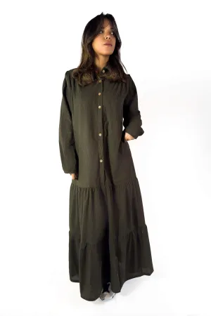 Timeless Olive Green Layered Winter Dress