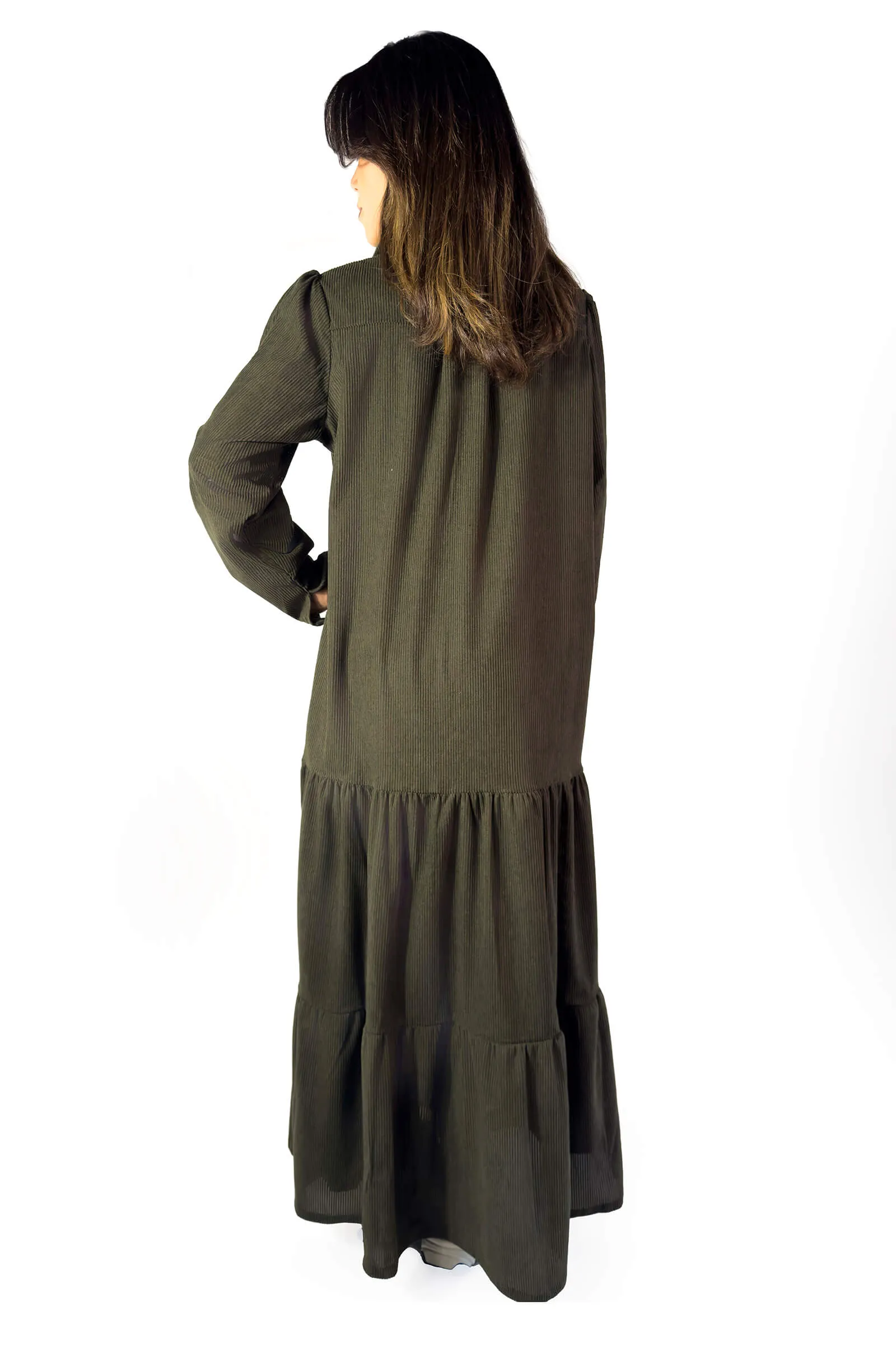 Timeless Olive Green Layered Winter Dress