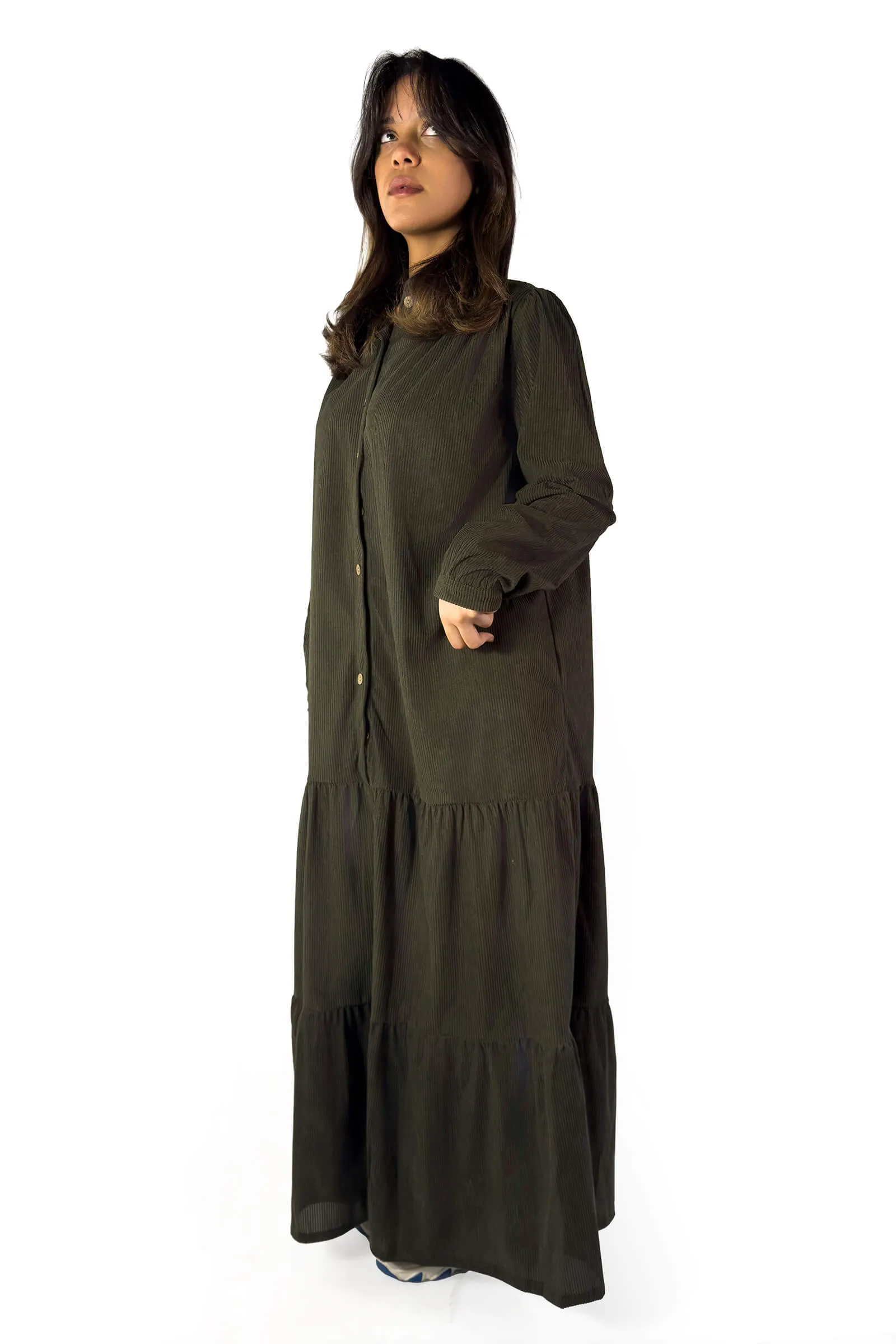 Timeless Olive Green Layered Winter Dress
