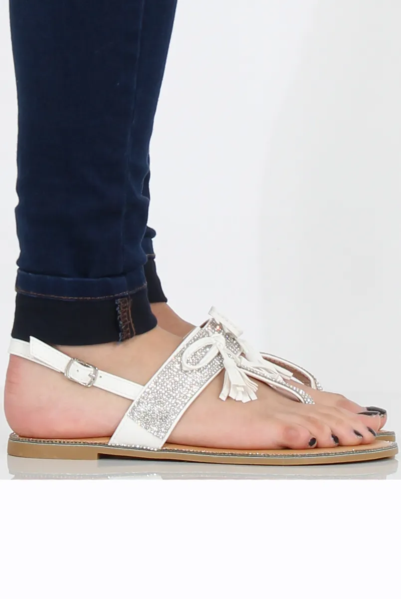 White Diamante Bow Detail Sandals- Tereza